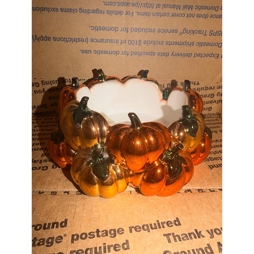 Bath and Body Works Candle Holder Stacked Metallic Pumpkins 3-Wick Autumn Decor